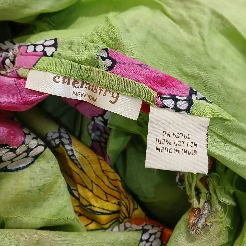 Chemistry ny women lime green pink butter fly rectangular spring summer scarf